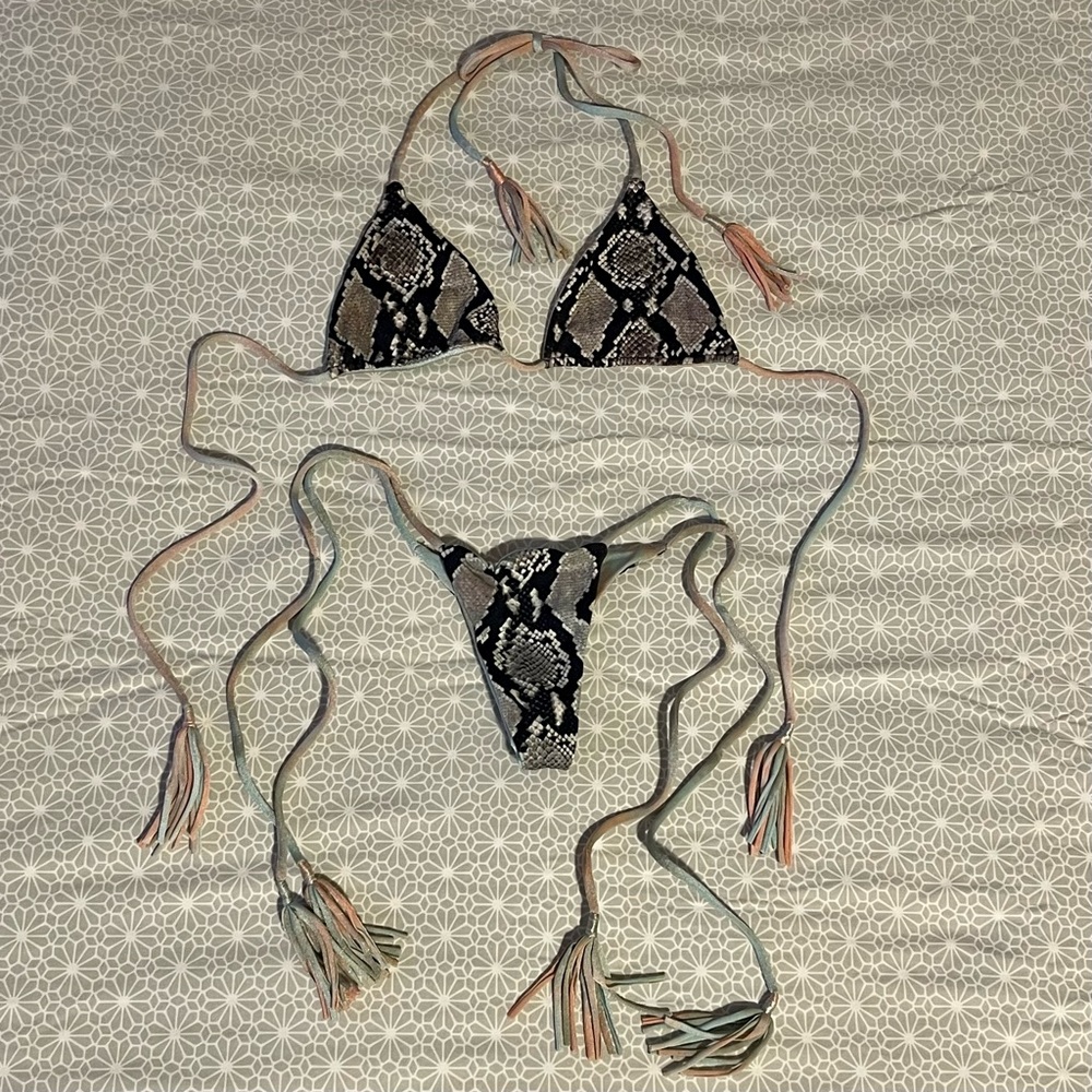 Indah reversible Saturn tie-dye snakeskin bikini XS